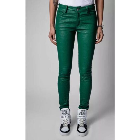 Zadig & Voltaire Phlame Crinkle Leather Pants Stretch Buisson $898, Sz 34, NWT! - Picture 1 of 8